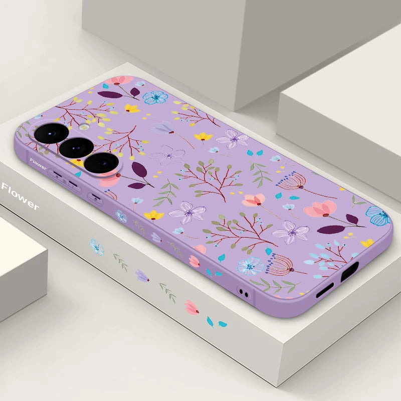 Luxury Flower Print Lanyard Case For Samsung Galaxy S24