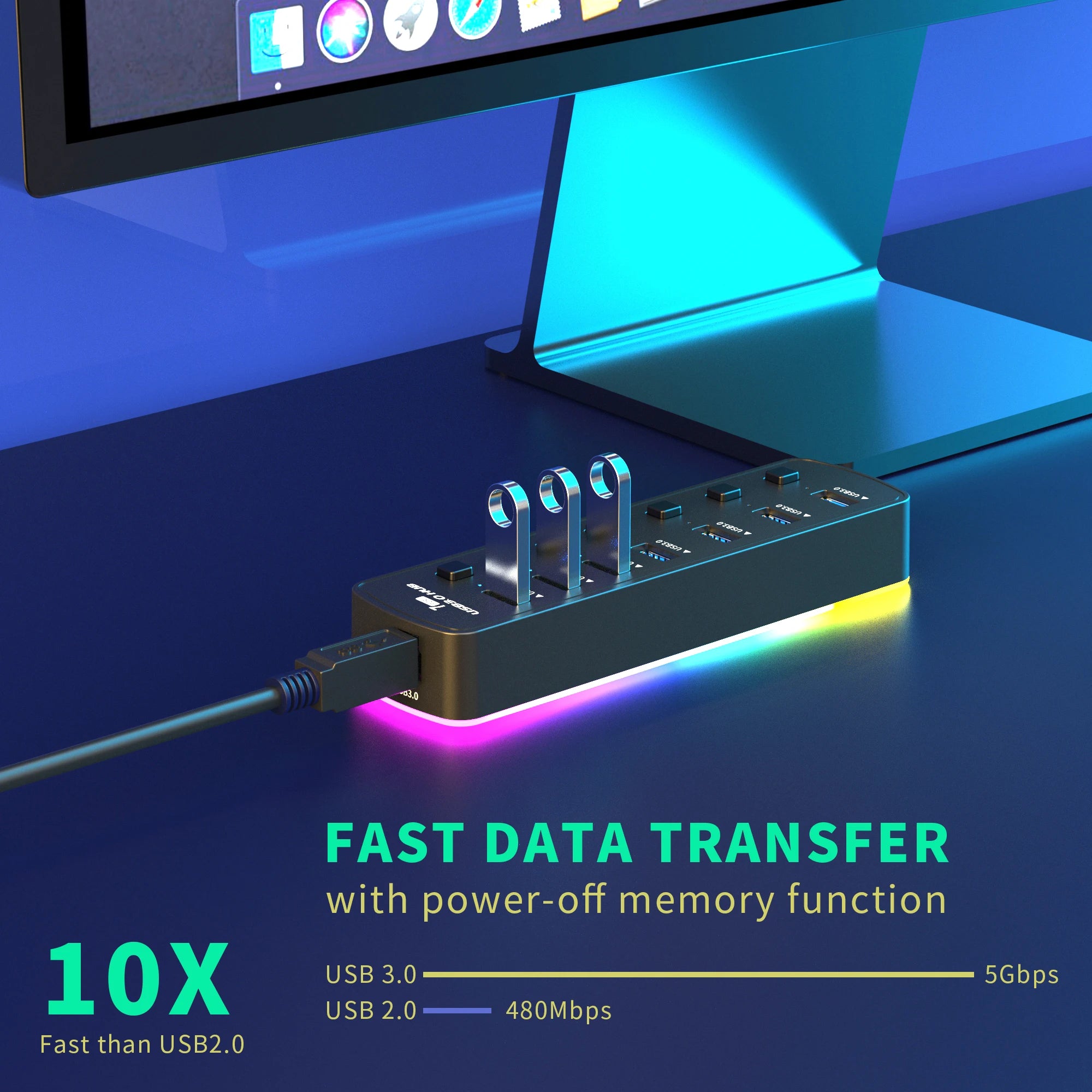 7-Port RGB USB 3.0 Hub with Power Switch