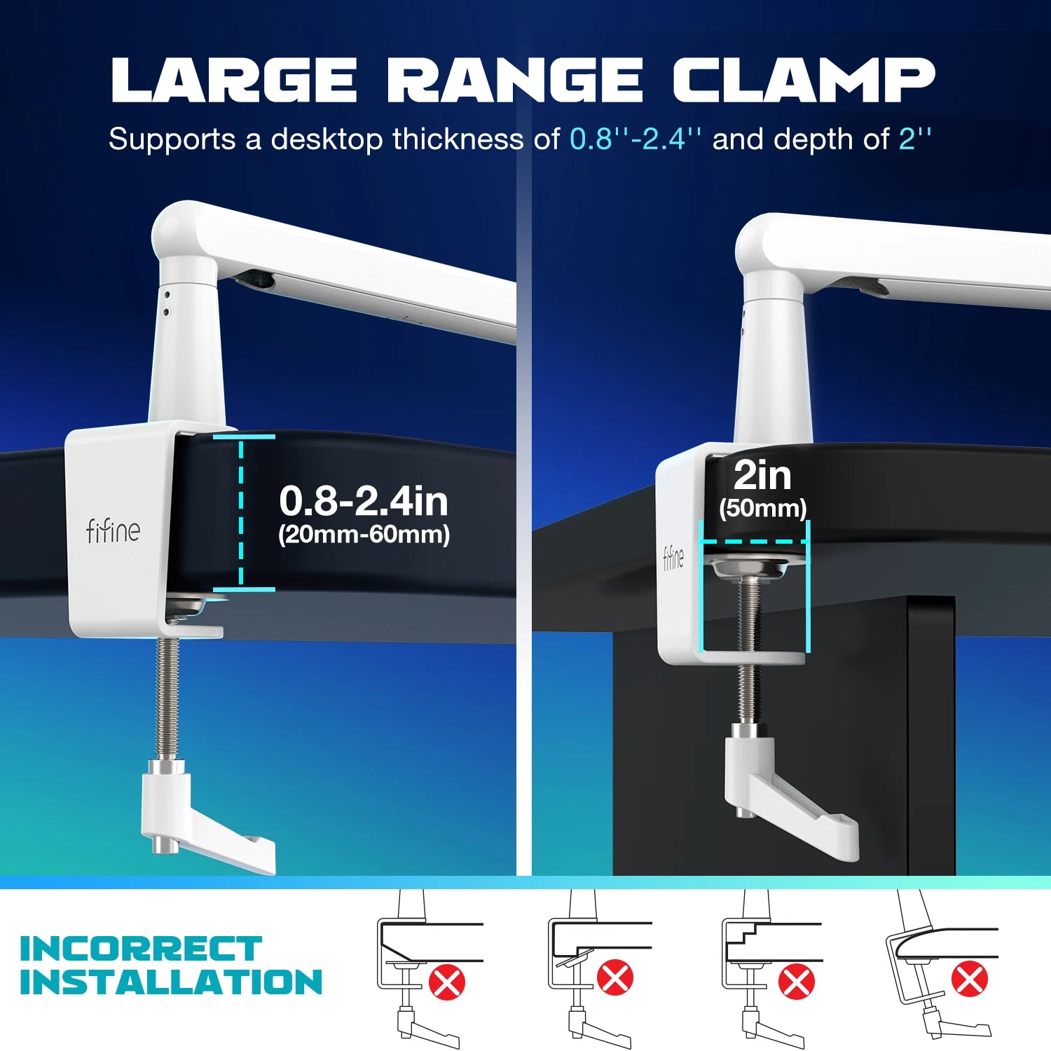 White Desk-Mounted Streaming Mic Stand