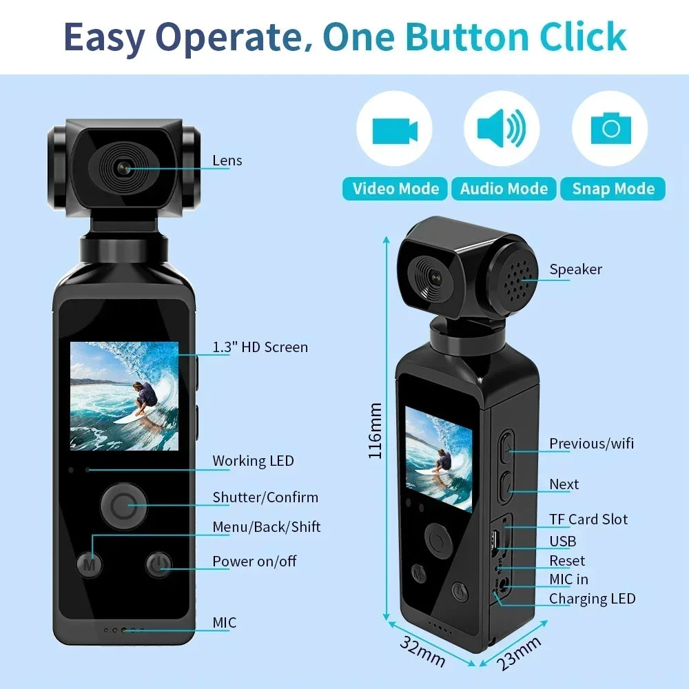 270° Rotatable 4K Pocket Action Camera