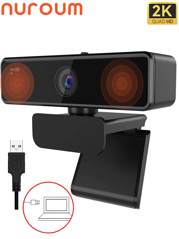 2K 1080P Webcam with Privacy Cover