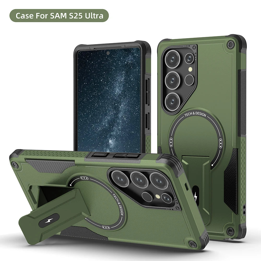 Fold Stand Holder Magnetic Armor Case For Samsung S25