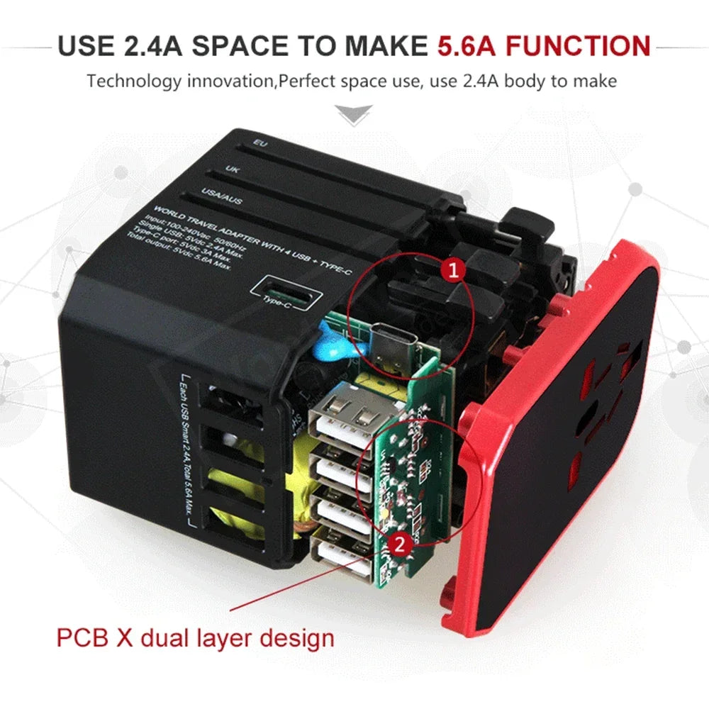 Universal Travel Smart Adapter with USB-C & USB Ports