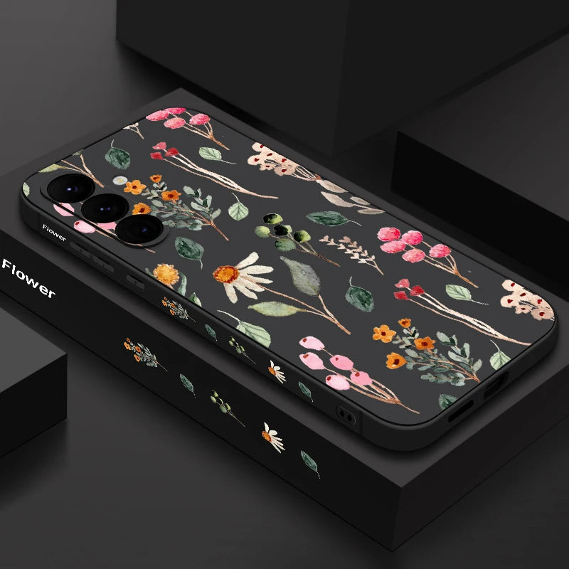 Luxury Flower Print Lanyard Case For Samsung Galaxy S24