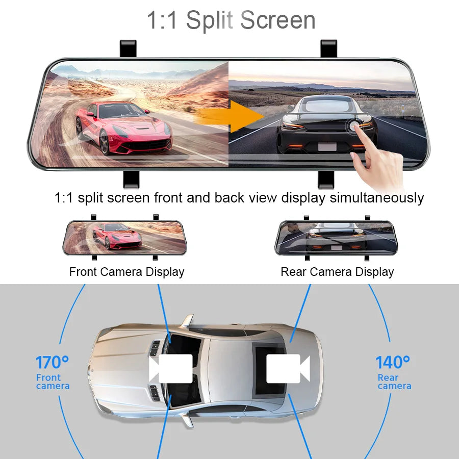 10" 2.5K Car Dash Cam with Rear Camera