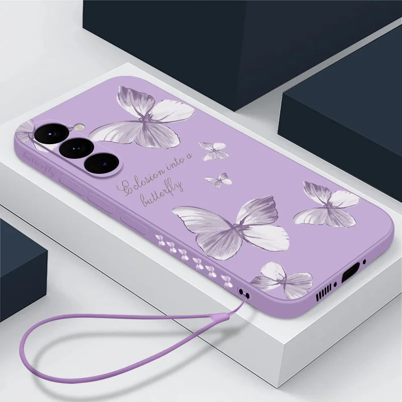 Butterfly Pattern Hand Lanyard Case Galaxy S25