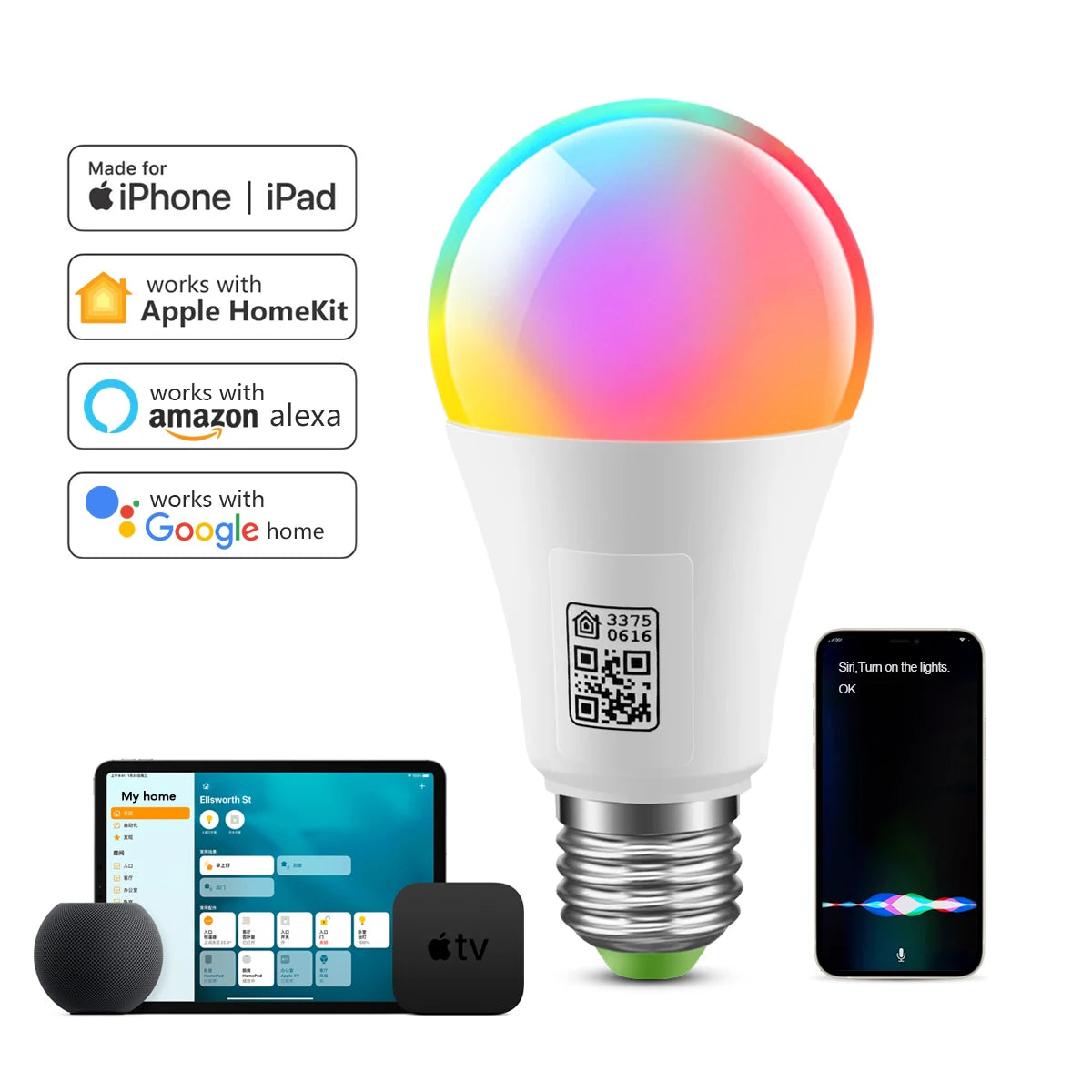Siri Control Multicolour Dimmable LED Bulb