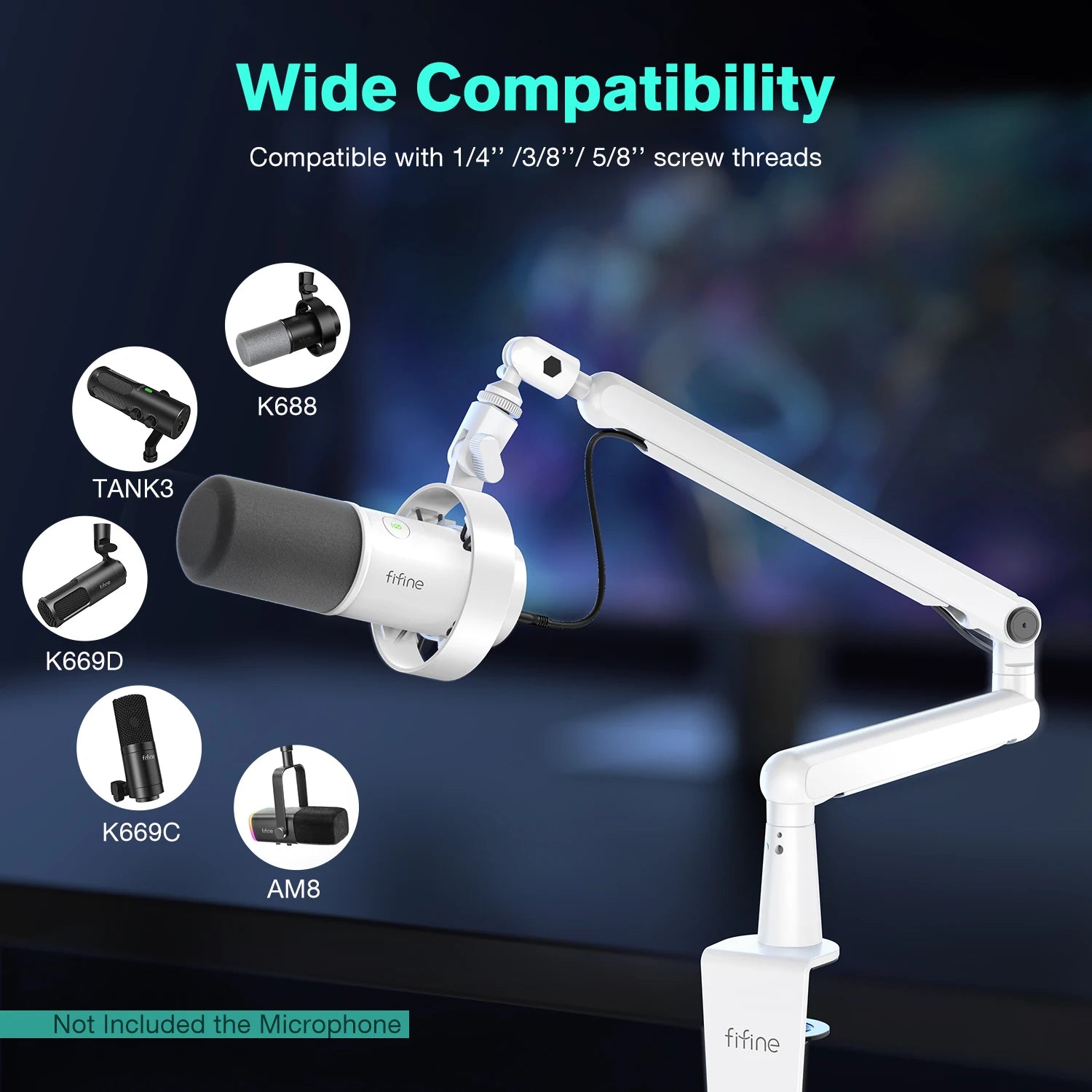 White Desk-Mounted Streaming Mic Stand