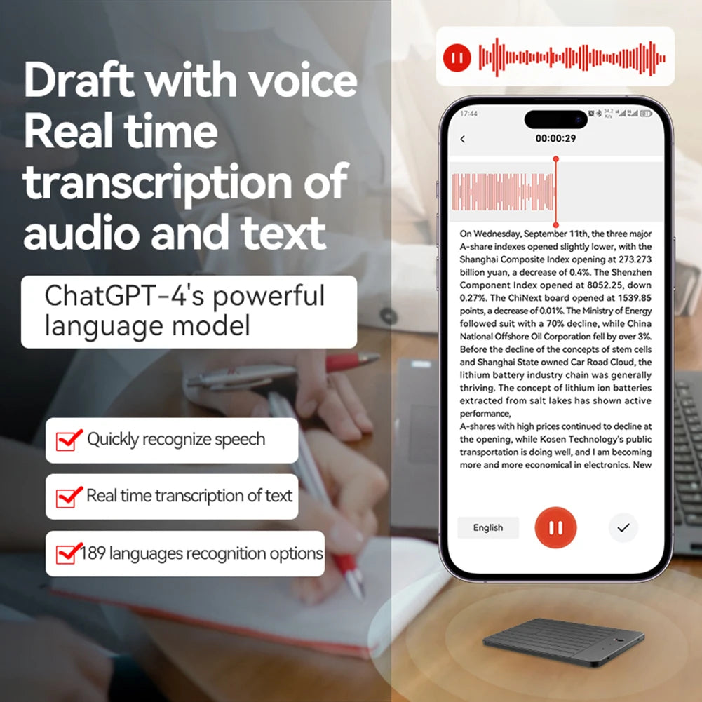 AI Smart Voice Notetaking Recorder with BT