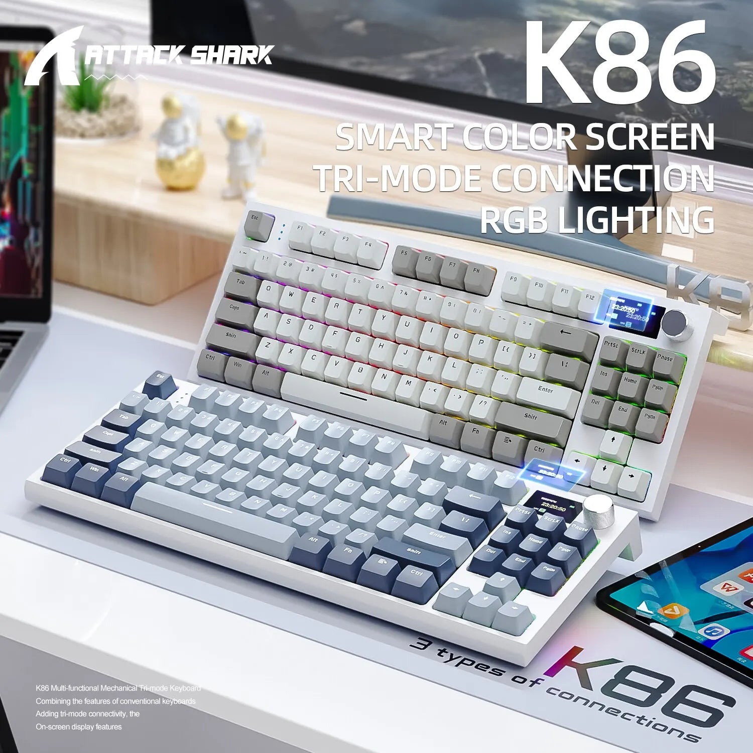 Tri-Mode Mechanical Keyboard with Display