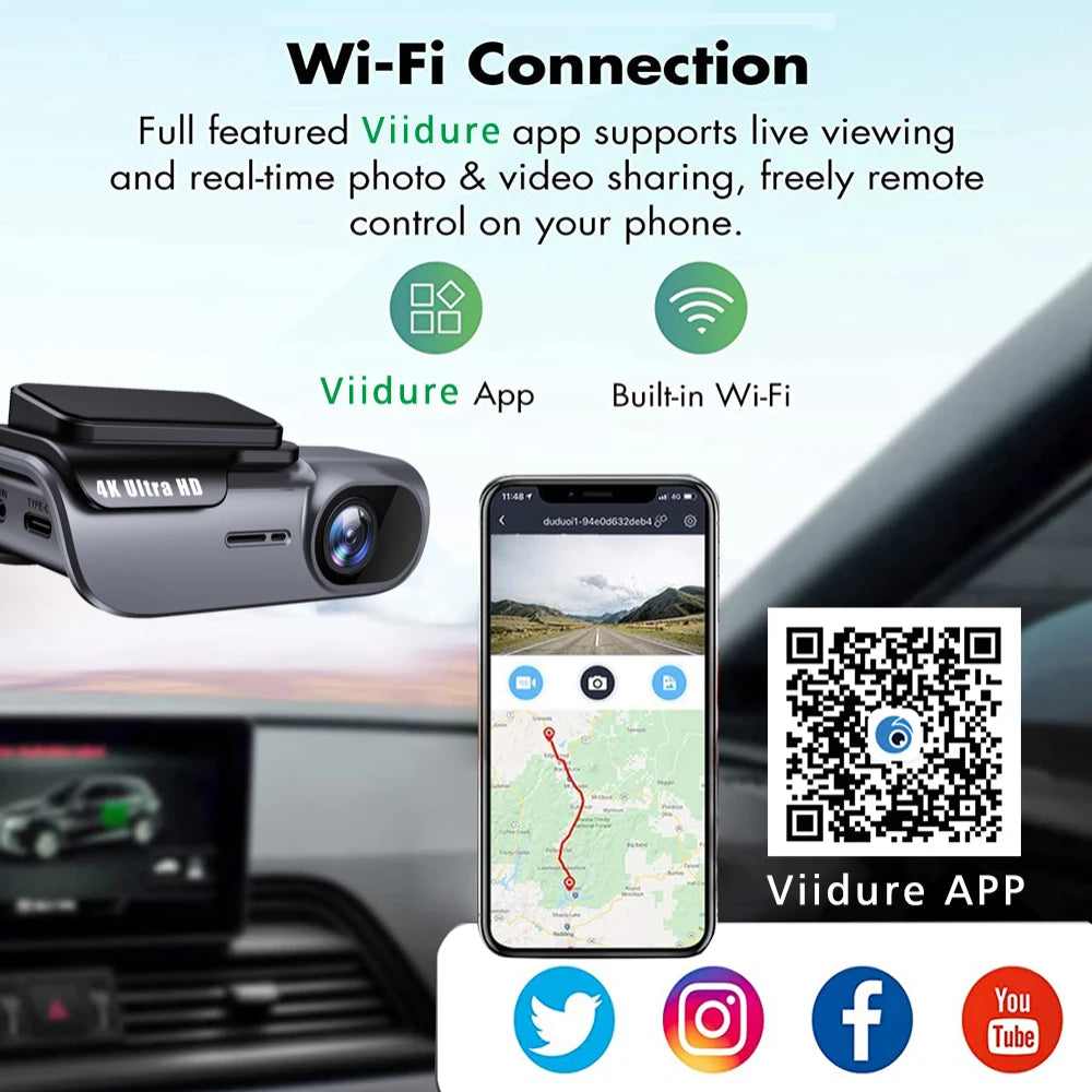 4K Dash Car Cam with WiFi & Night Vision