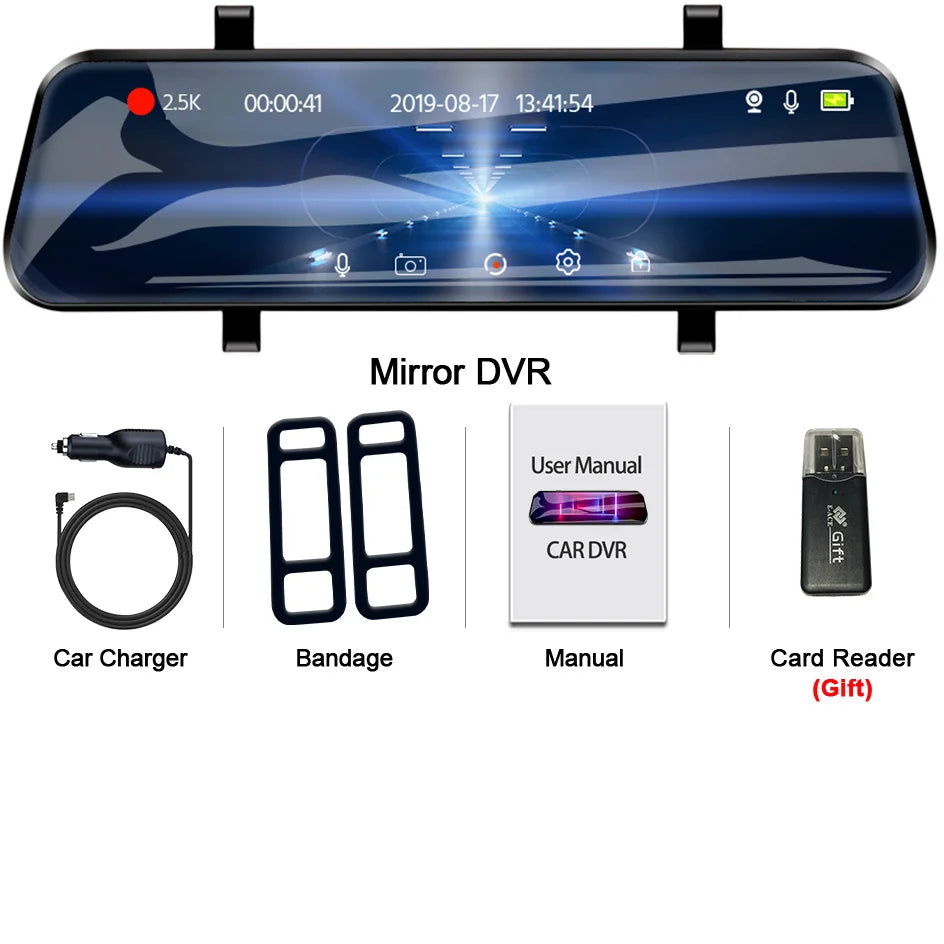 10" 2.5K Car Dash Cam with Rear Camera