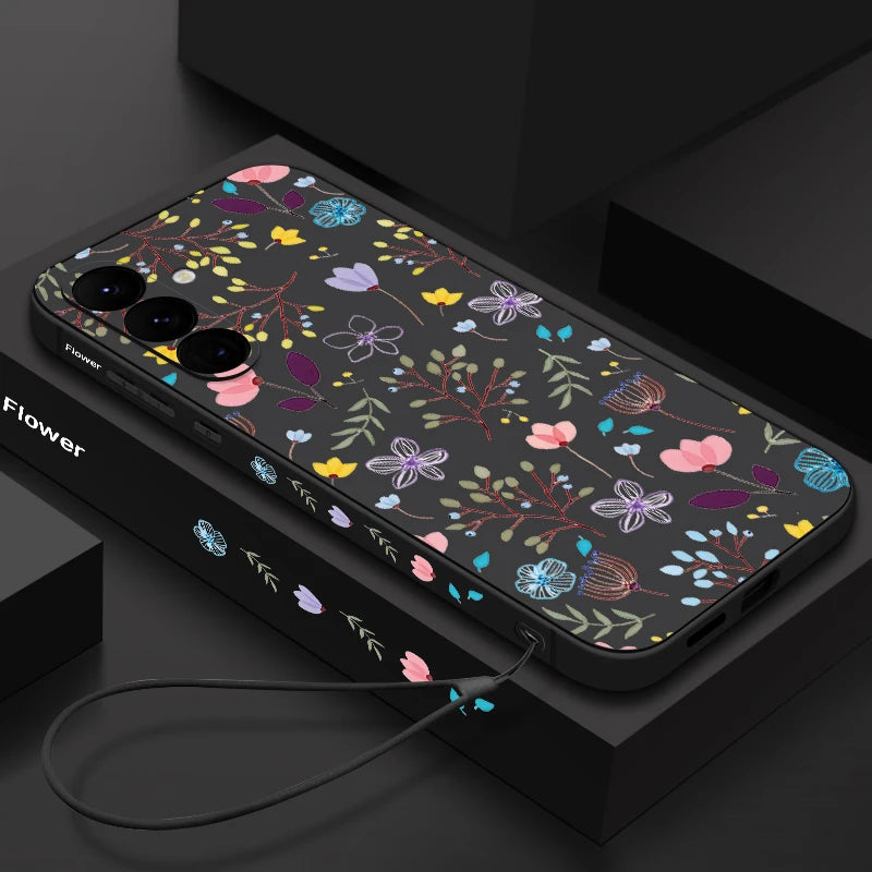 Luxury Flower Print Lanyard Case For Samsung Galaxy S24
