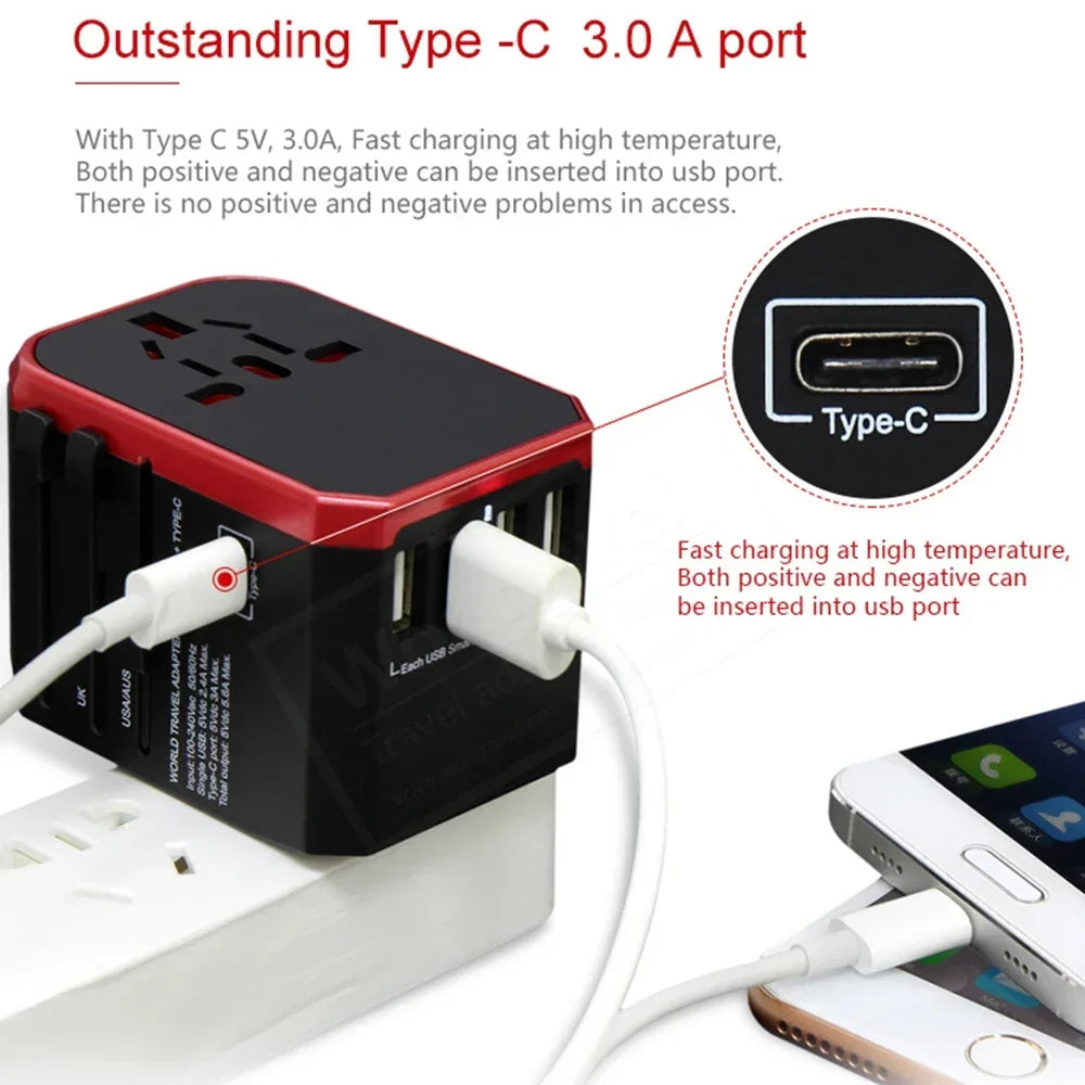 Universal Travel Smart Adapter with USB-C & USB Ports