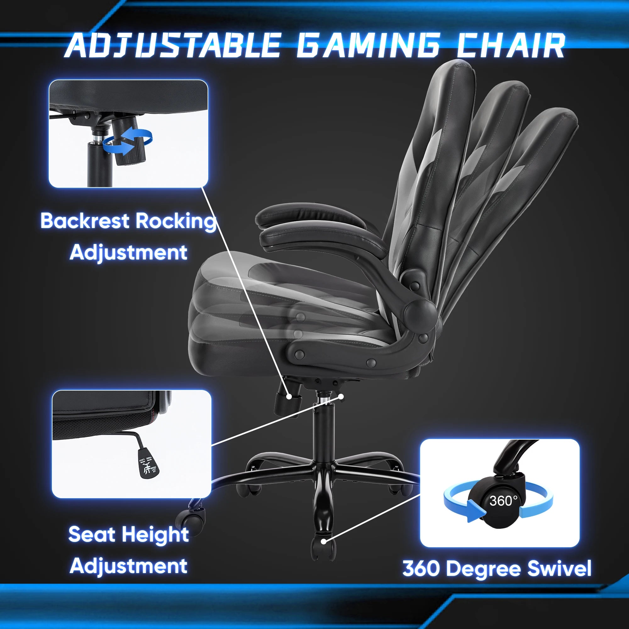 Ergonomic Gaming Chair with Flip-up Arms