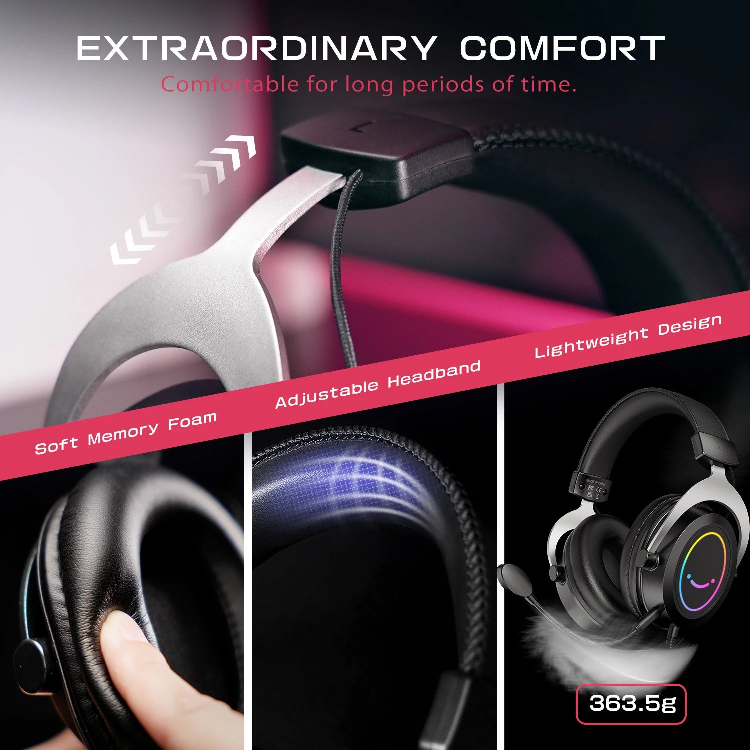 Dynamic RGB Memory Foam Headset Black