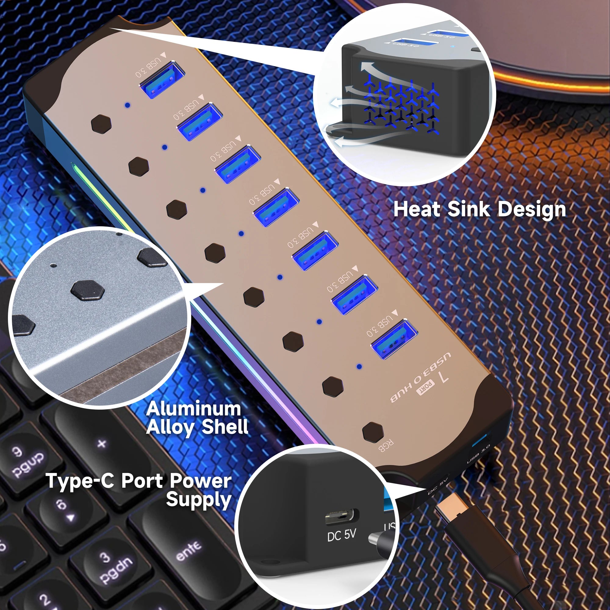 10-in-1 RGB Powered USB Hub