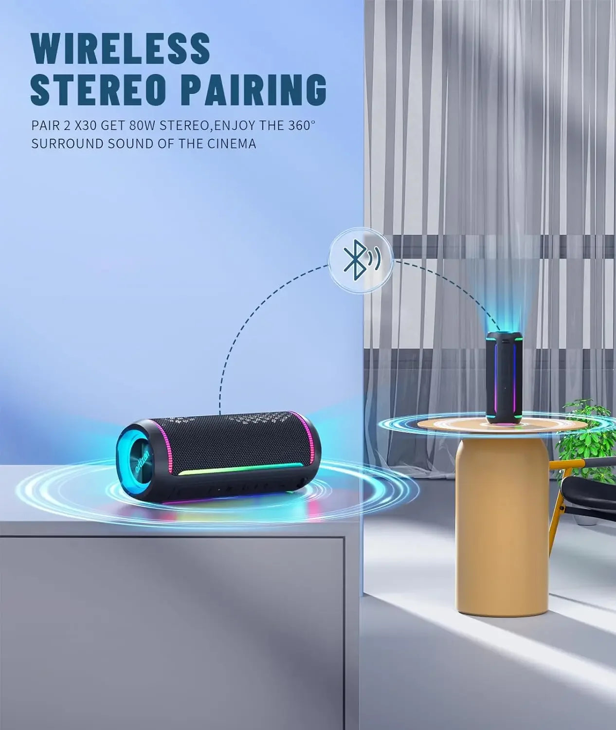 Wireless TWS Stereo Speaker with 30H Playtime