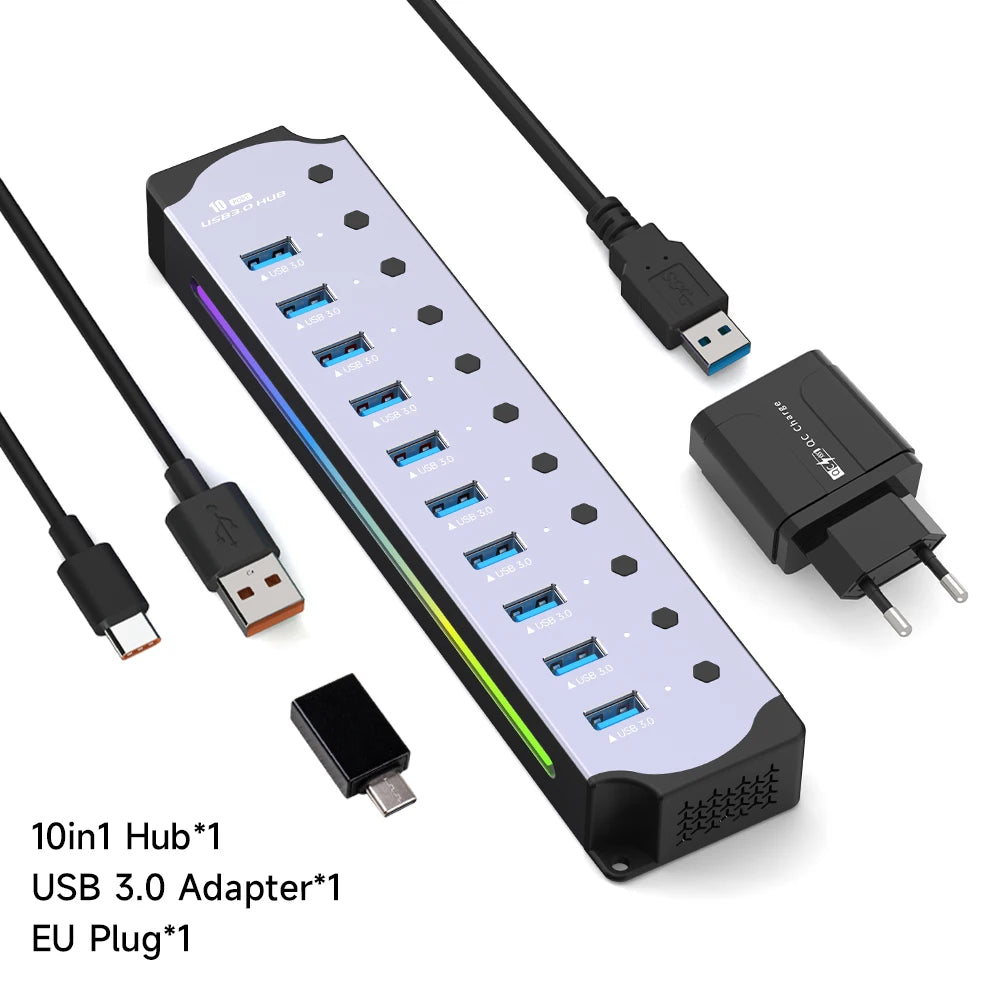 10-in-1 RGB Powered USB Hub