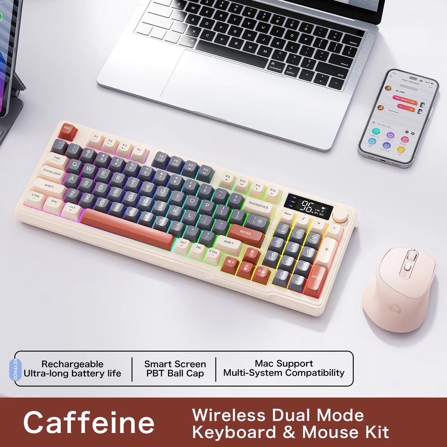 Ergonomic Dual-Mode Keyboard with Screen